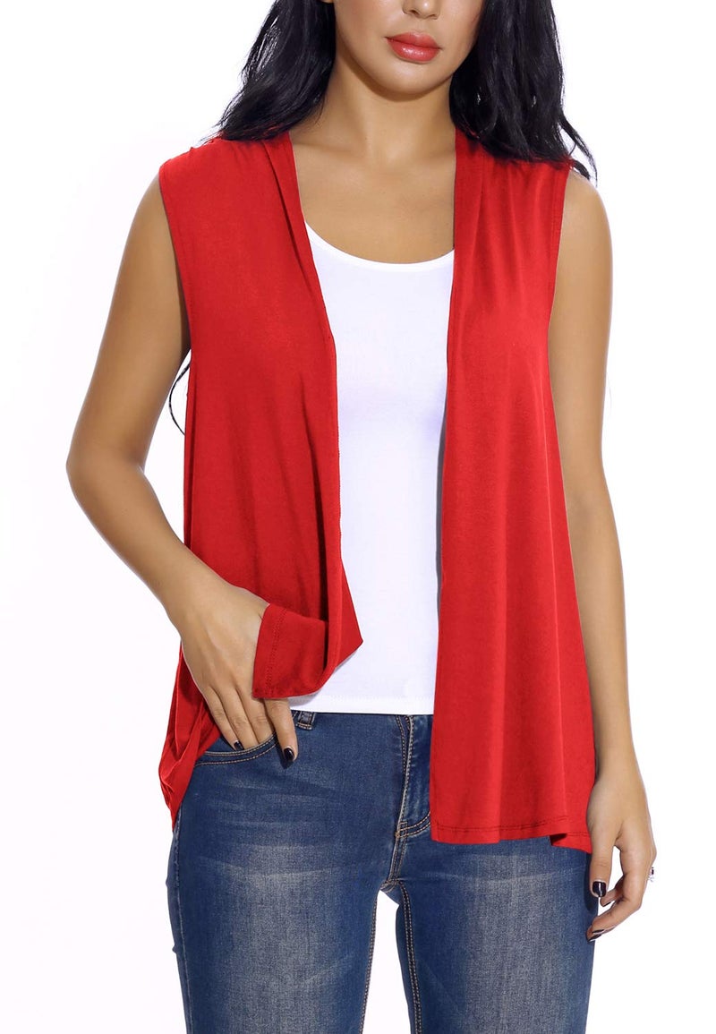 EXCHIC Women's Sleeveless Open Front Cardigan Vest Lightweight Cool Coat (XL, Red) - Image 2